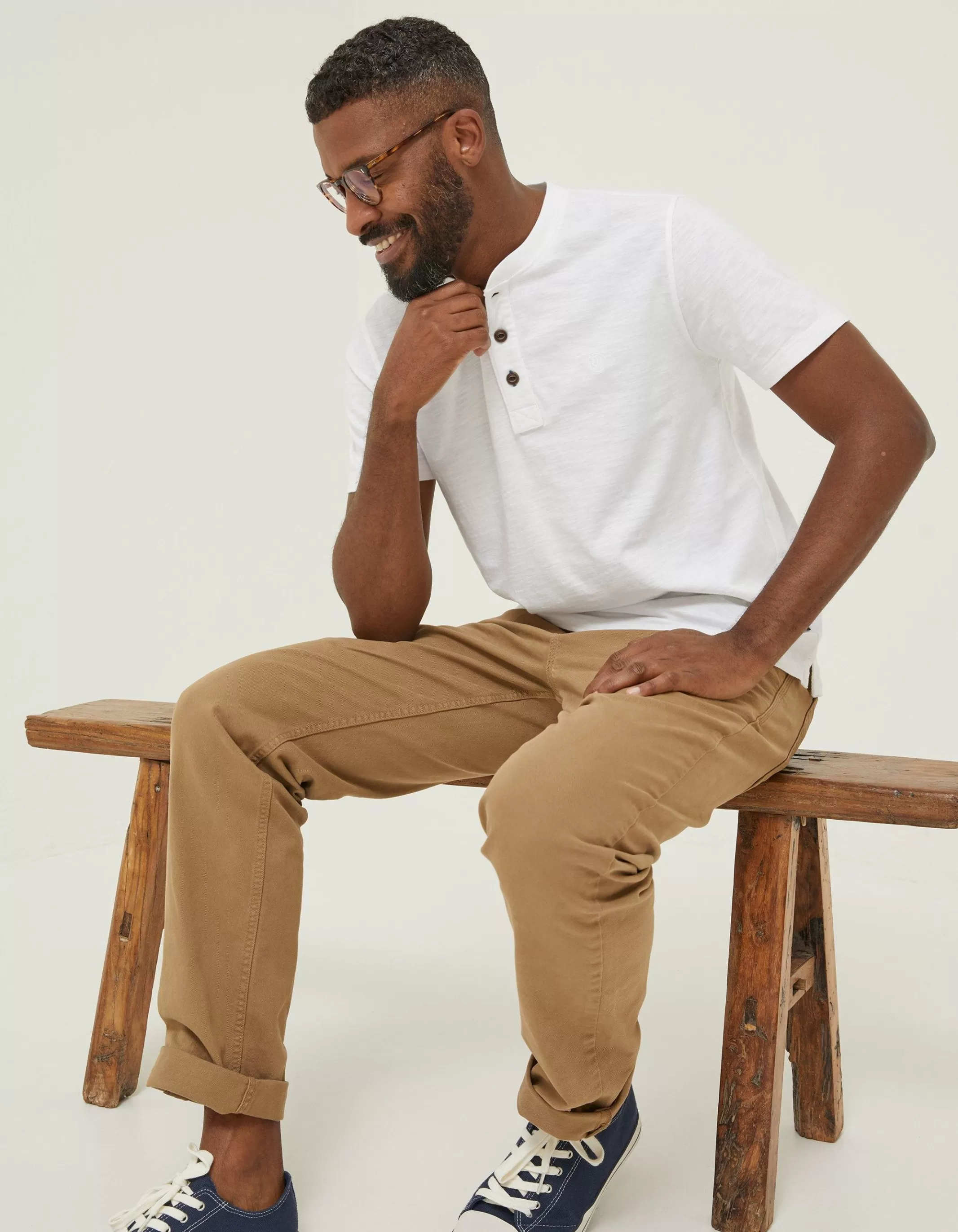 Flash Sale FatFace Slub Henley T-Shirt White