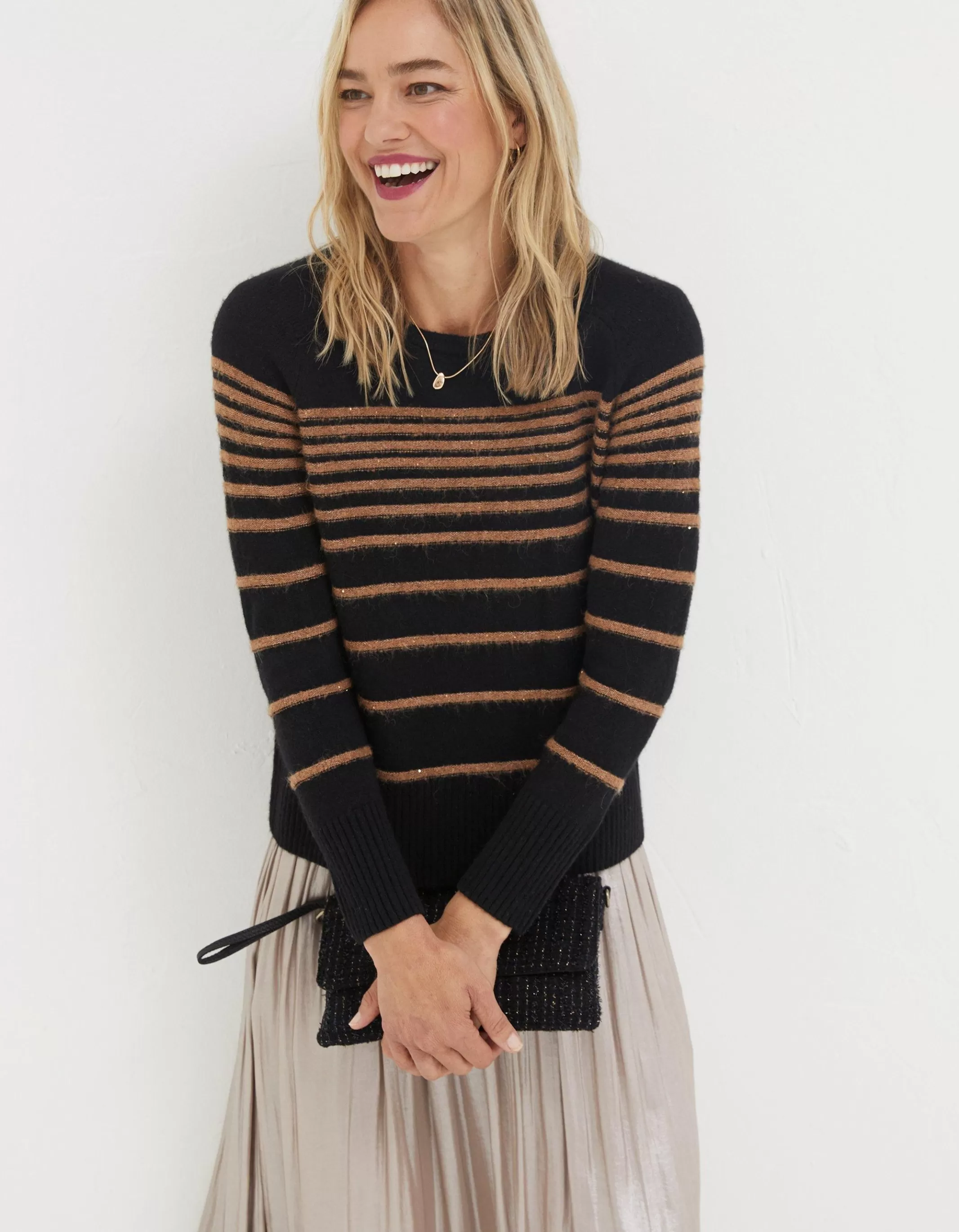Flash Sale FatFace Sparkle Stripe Jumper Black