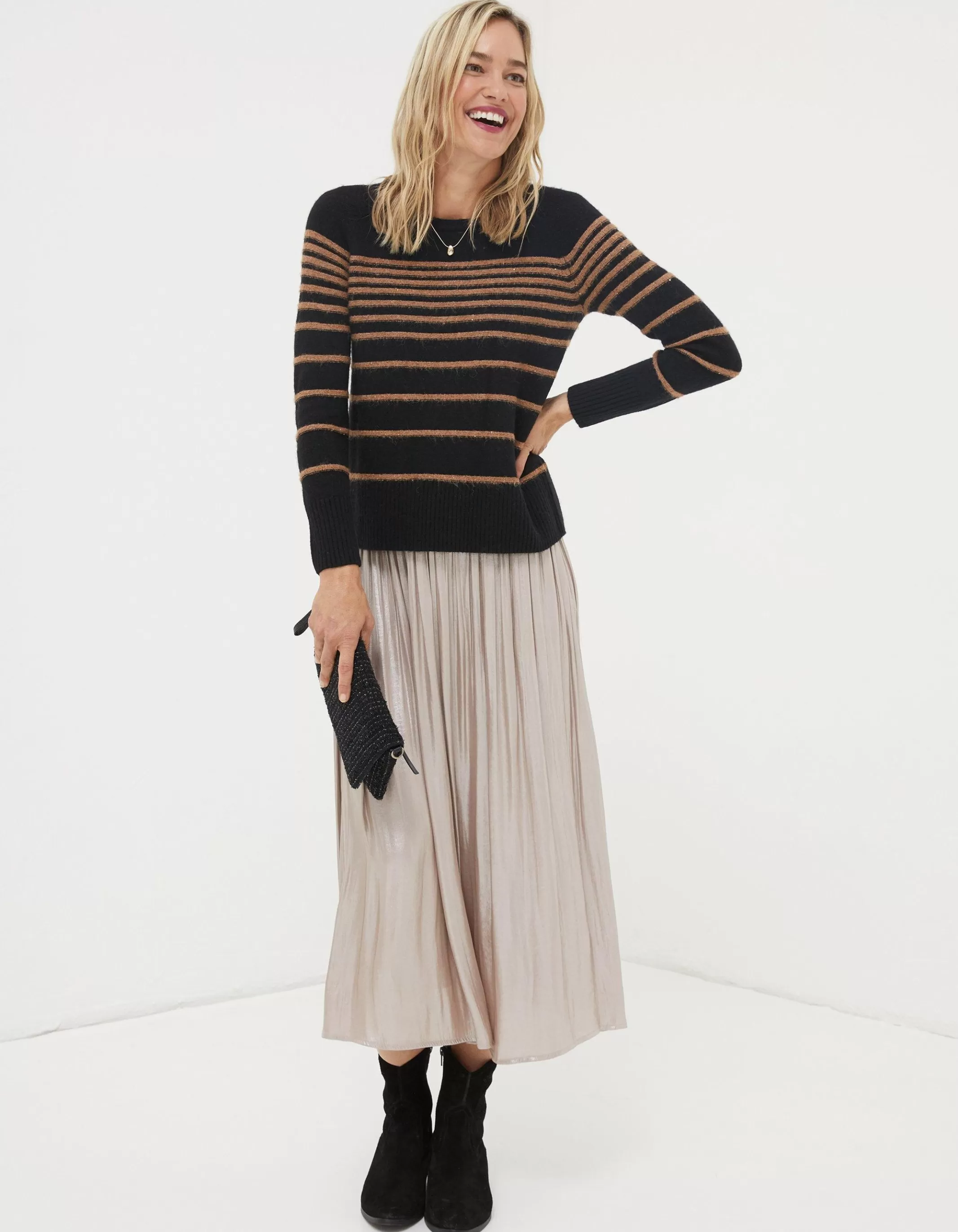 Flash Sale FatFace Sparkle Stripe Jumper Black