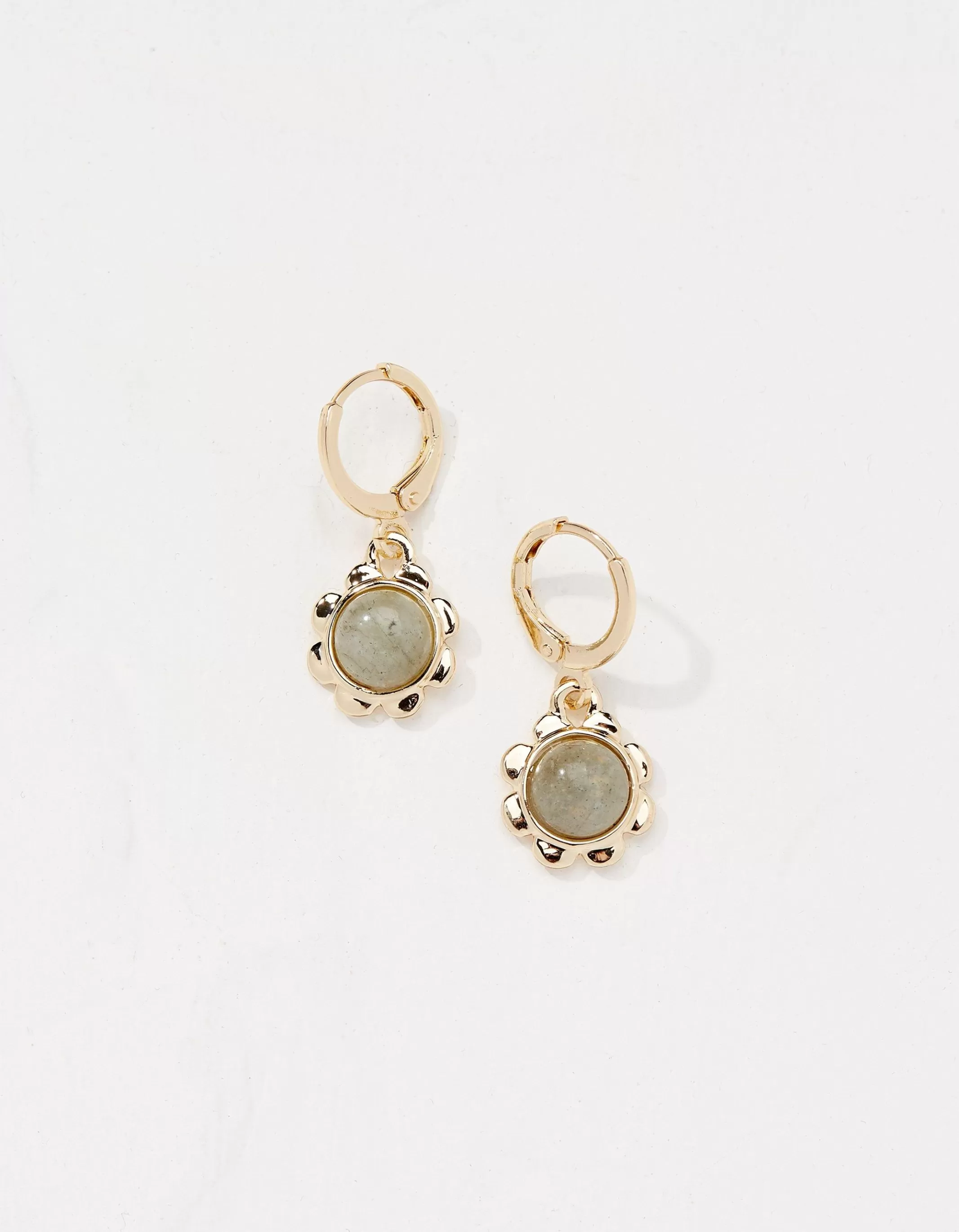 Hot FatFace Stone Flower Drop Earrings Gold