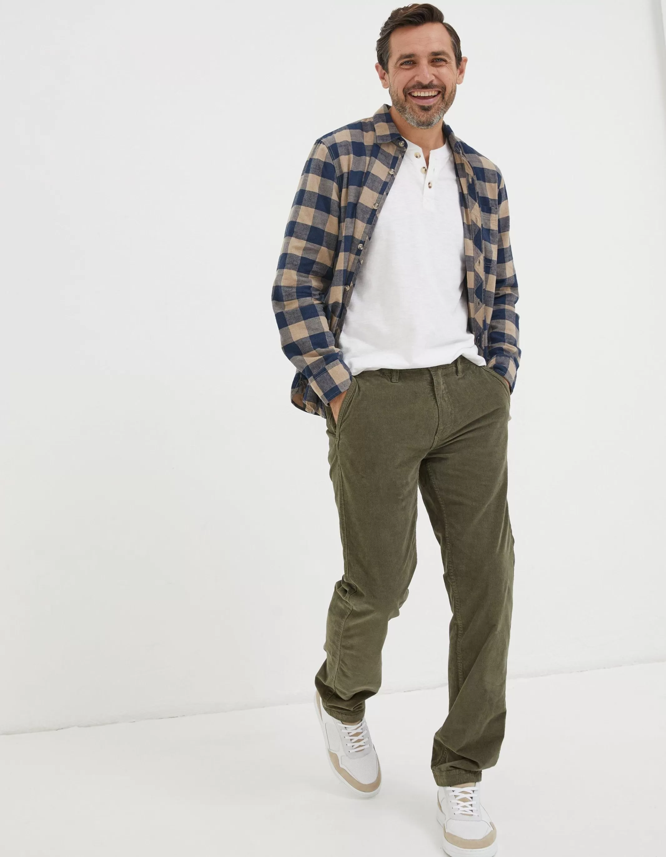 Cheap FatFace Straight Cord Trousers Khaki Green