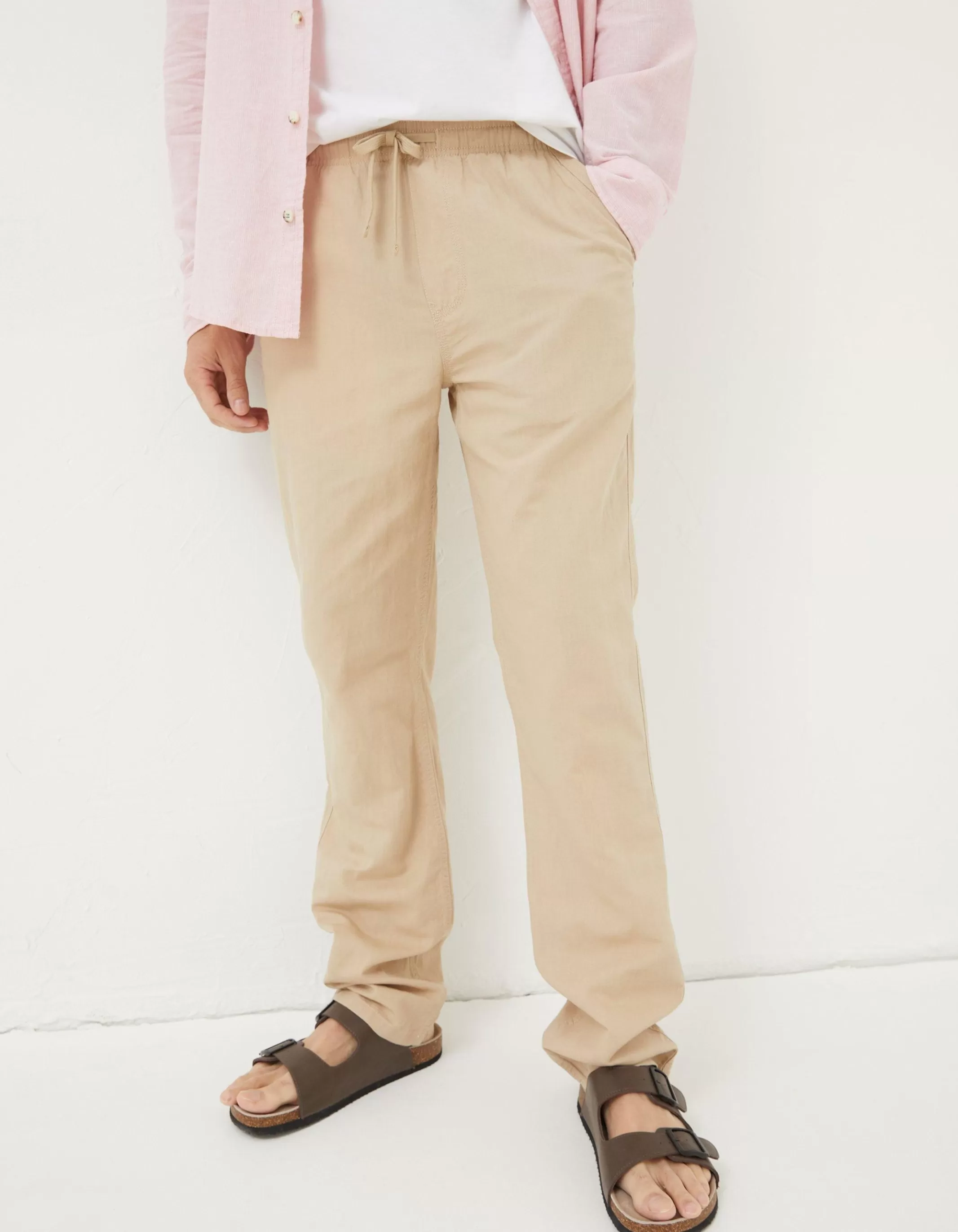 Discount FatFace Straight Cotton Linen Trousers Light Stone