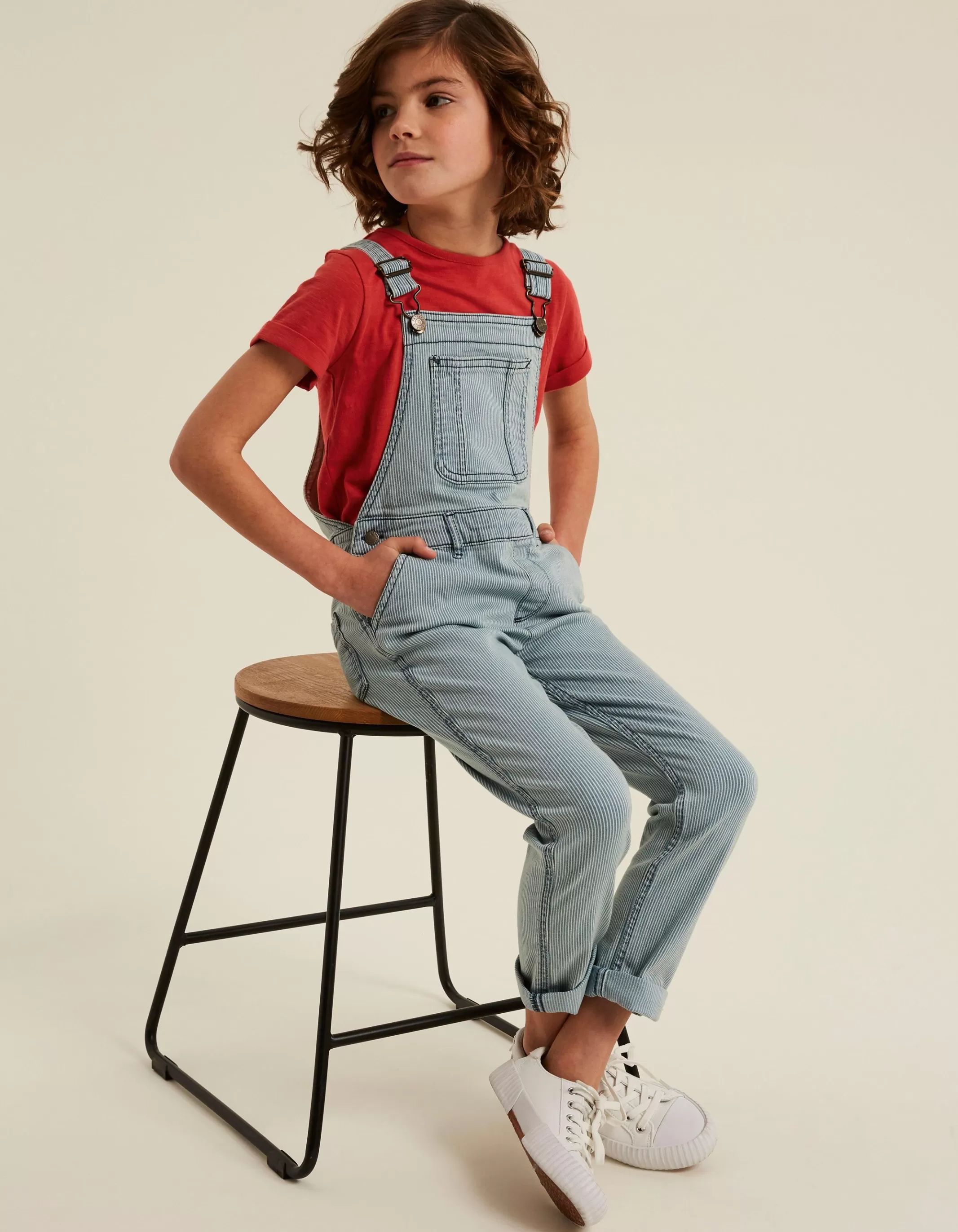 Discount FatFace Stripe Denim Dungarees Ecru
