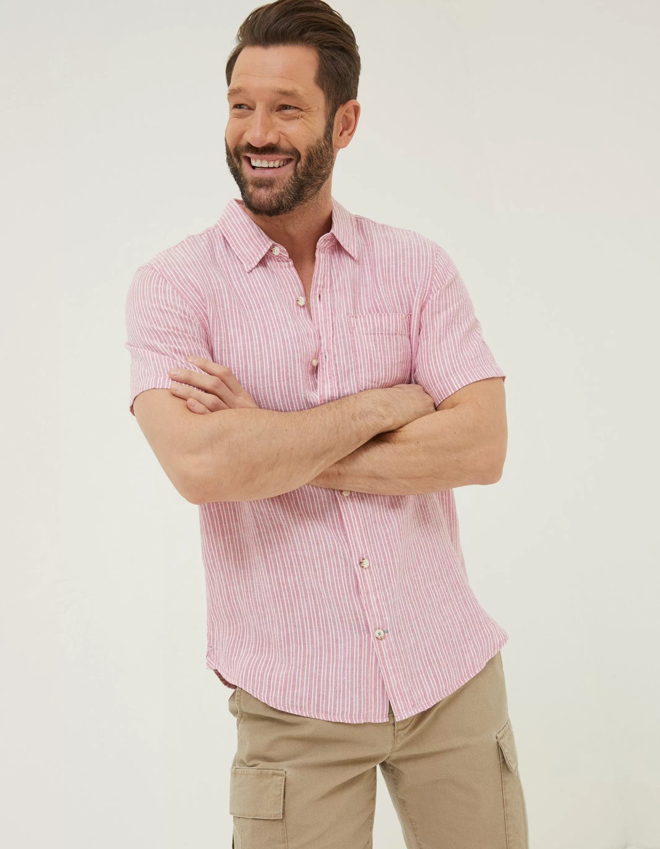 Fashion FatFace Stripe Linen Shirt Pink