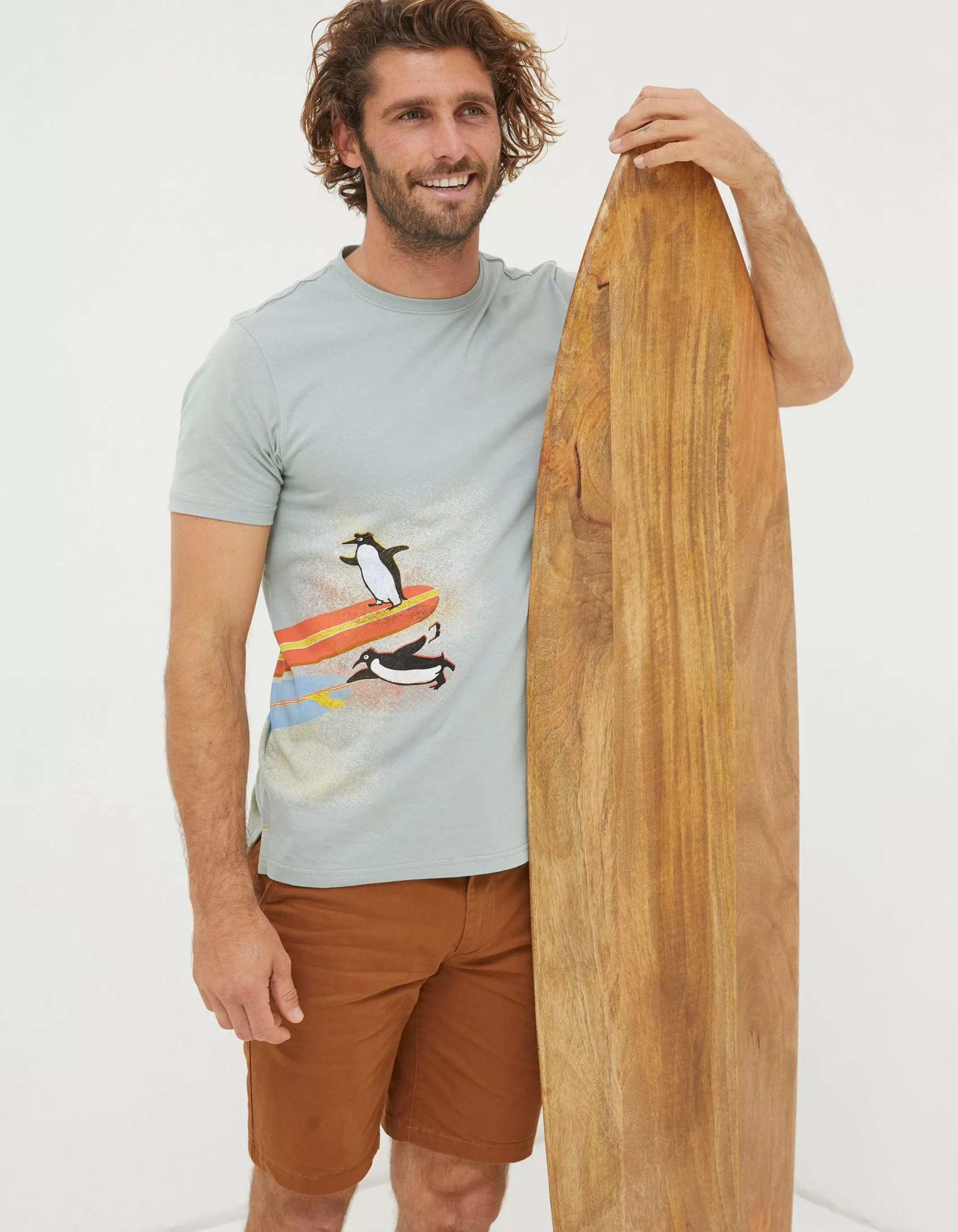 Sale FatFace Surfing Penguins T-Shirt Sage Green