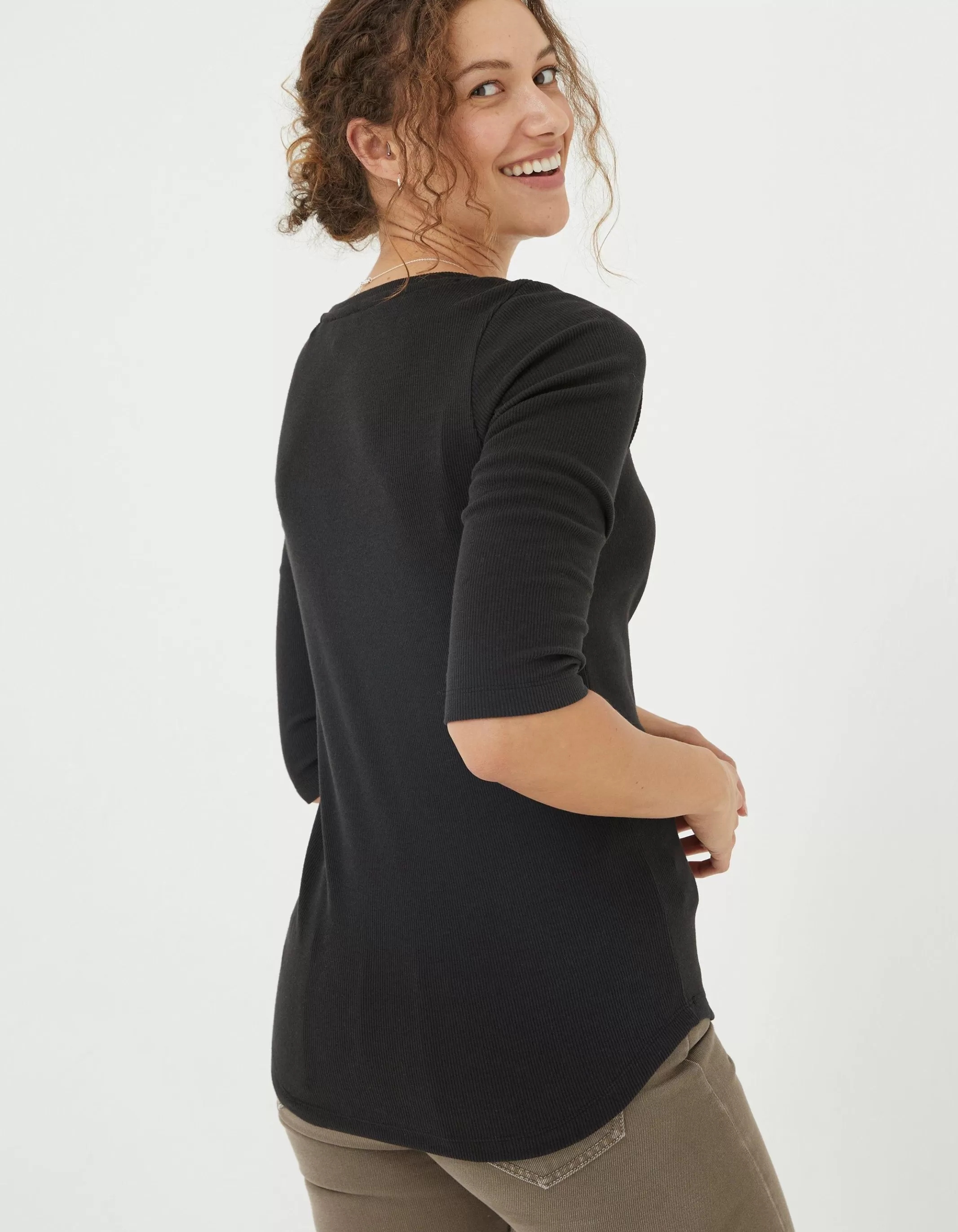 Cheap FatFace Susie Square Neck Rib Top Black