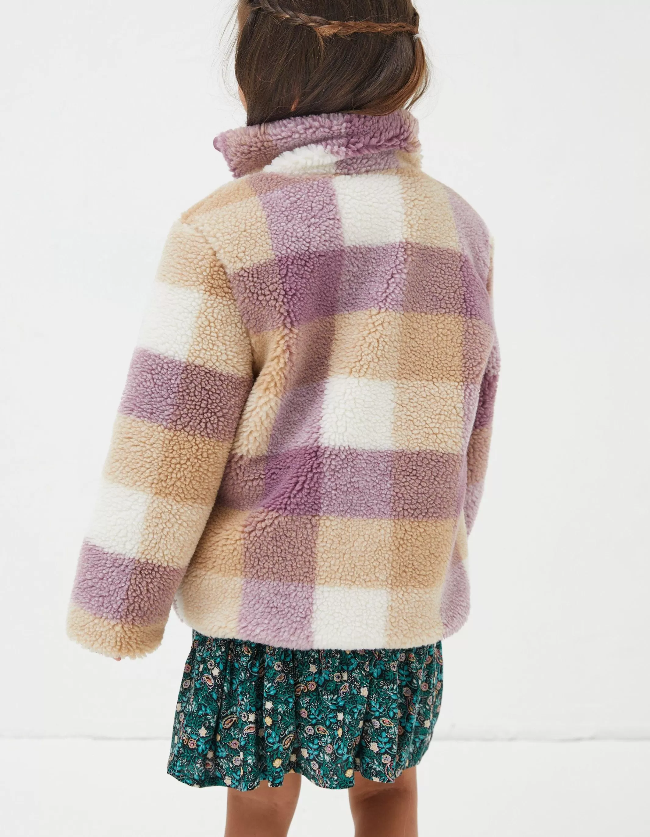 Online FatFace Teddy Check Coat Lilac