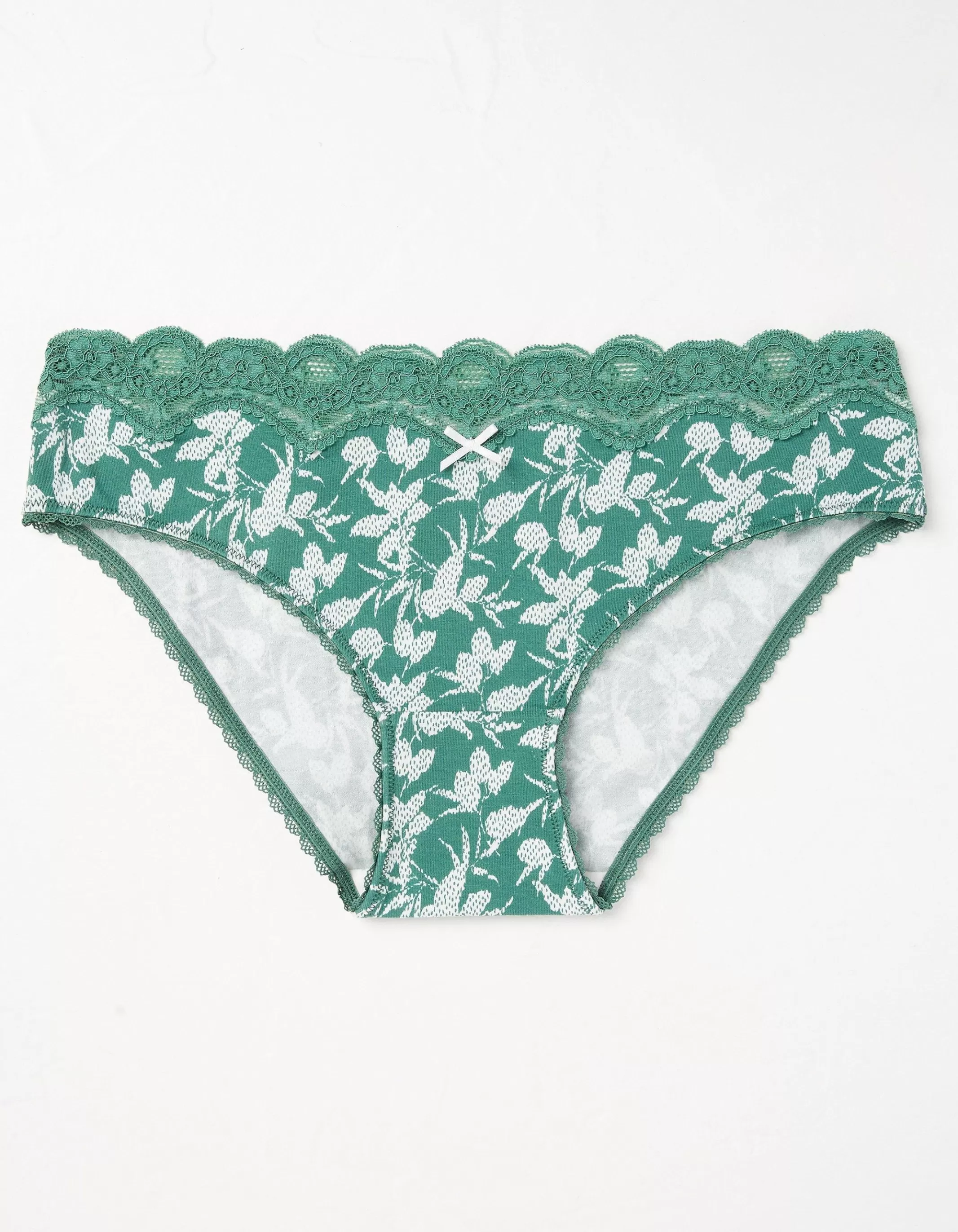 New FatFace Textured Leaves Mini Knickers Dark Green