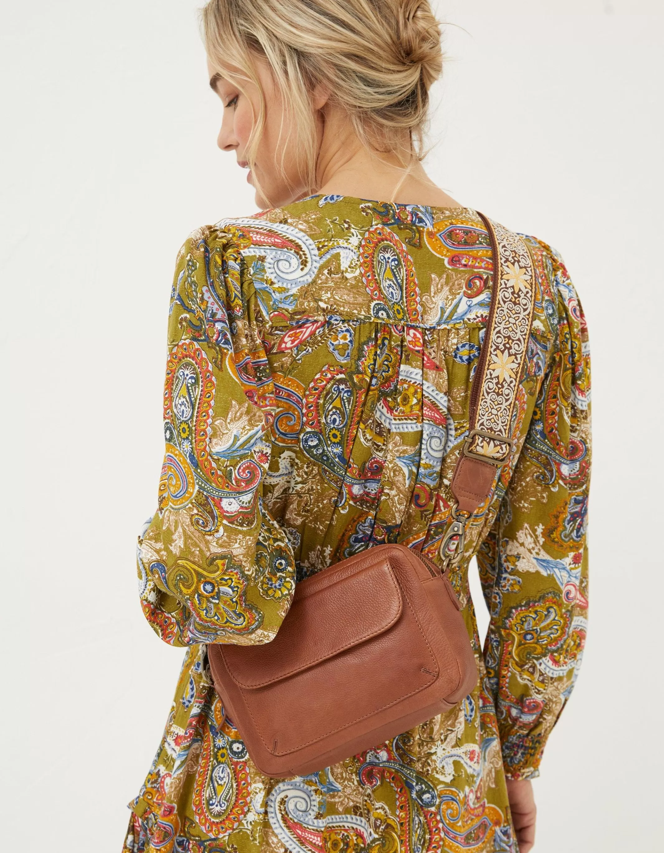 Clearance FatFace The Oslo Camera Bag Ornate Strap Tan