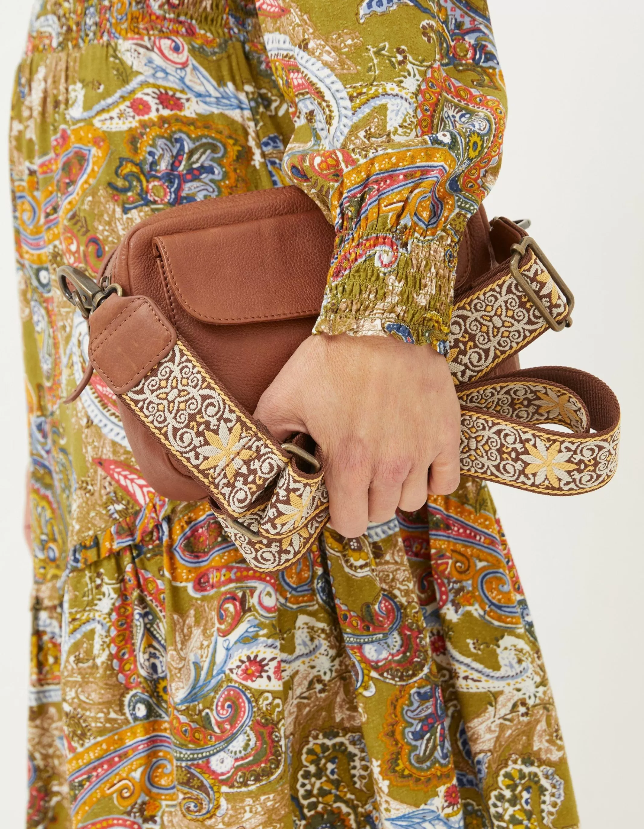 Clearance FatFace The Oslo Camera Bag Ornate Strap Tan