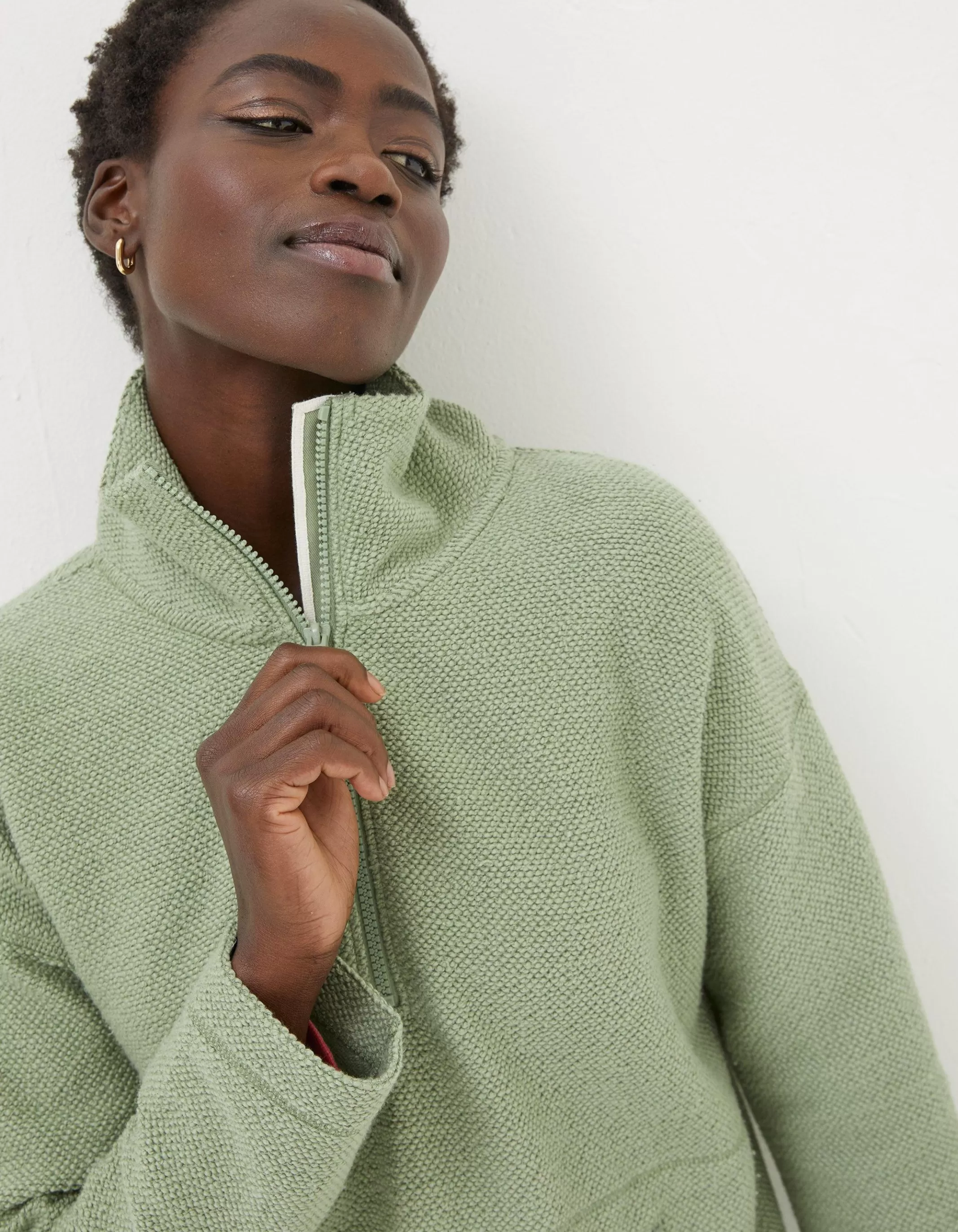 Cheap FatFace Thea Half Neck Sweatshirt Sage Green