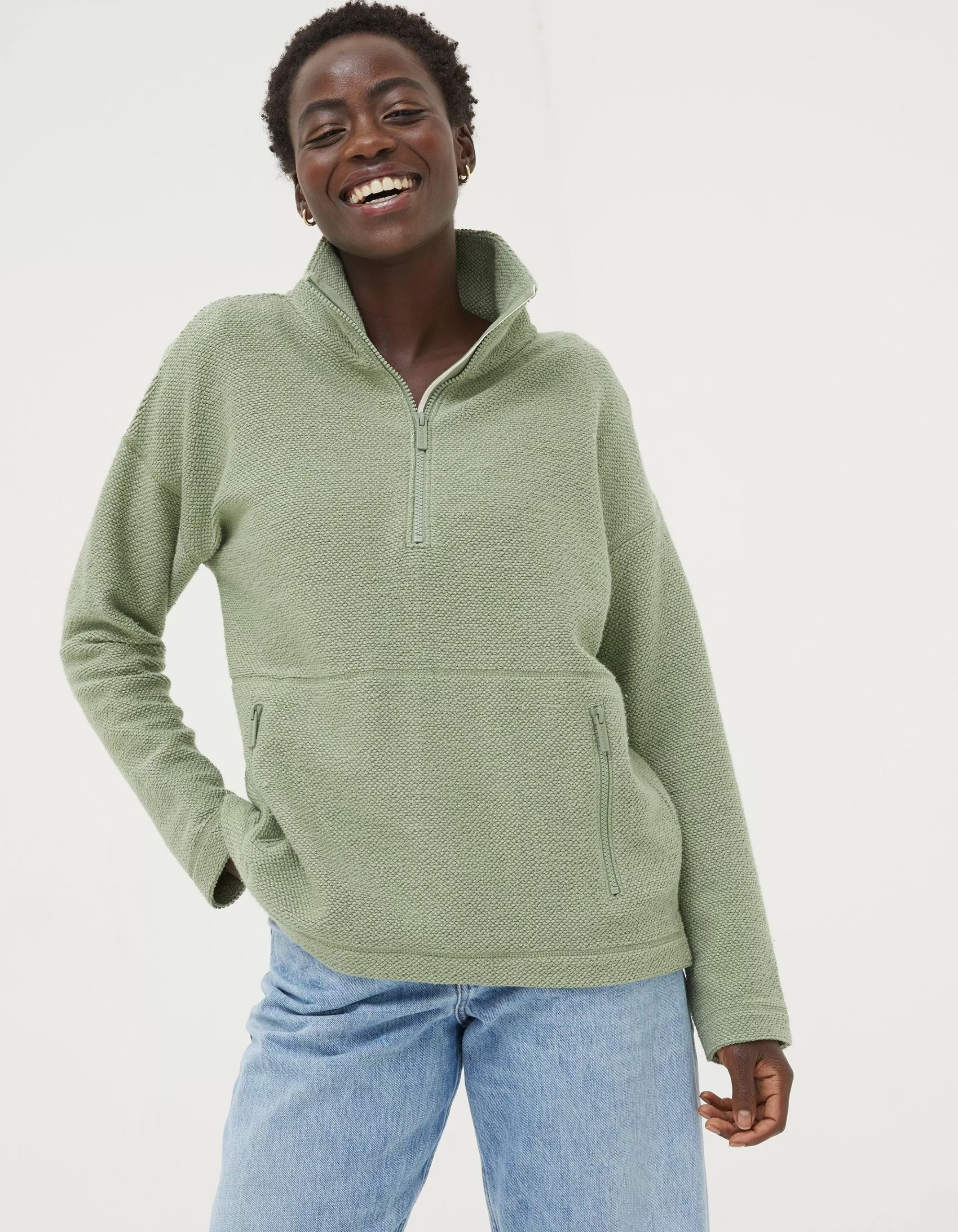 Cheap FatFace Thea Half Neck Sweatshirt Sage Green