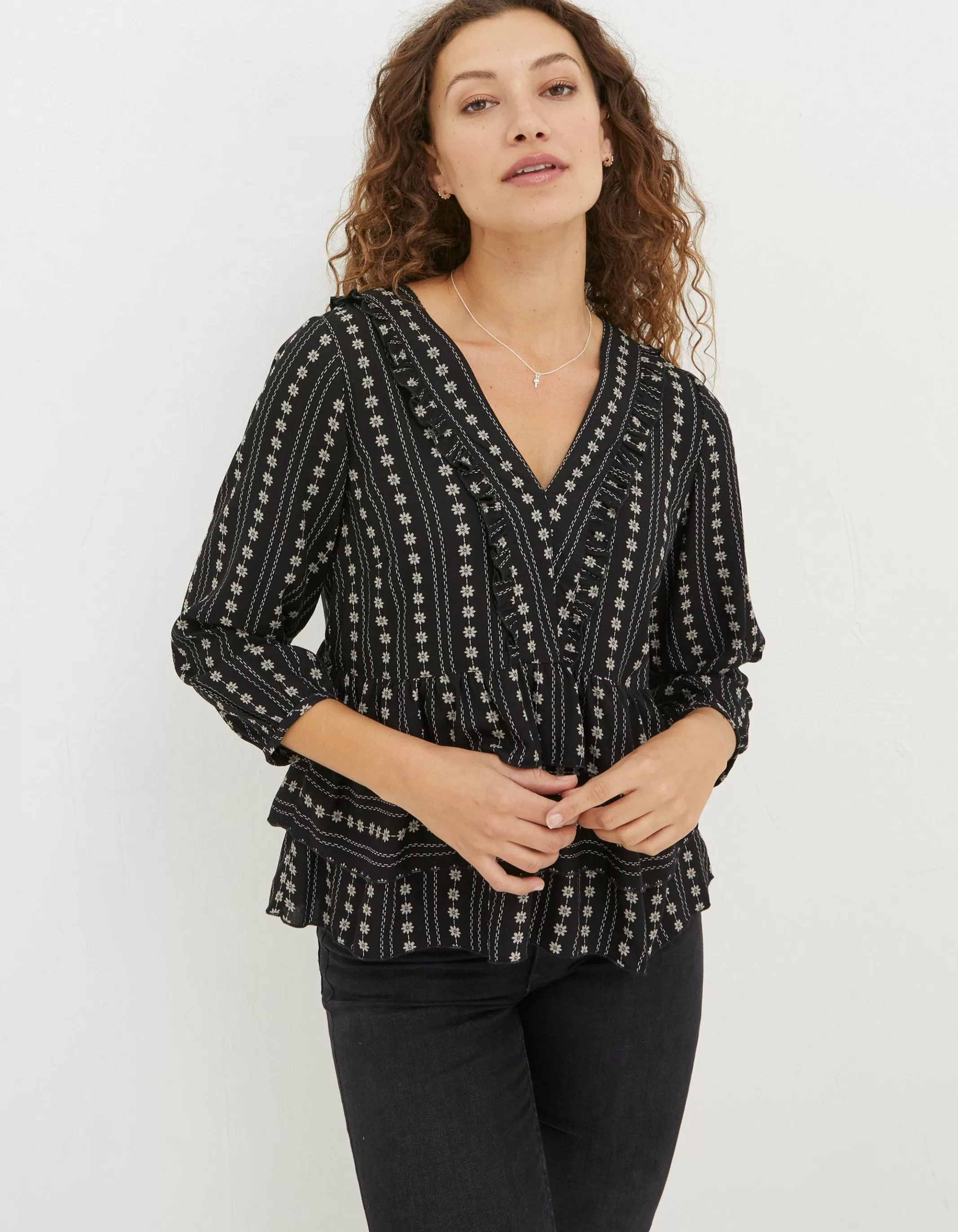 Shop FatFace Tibby Frill Floral Blouse Black