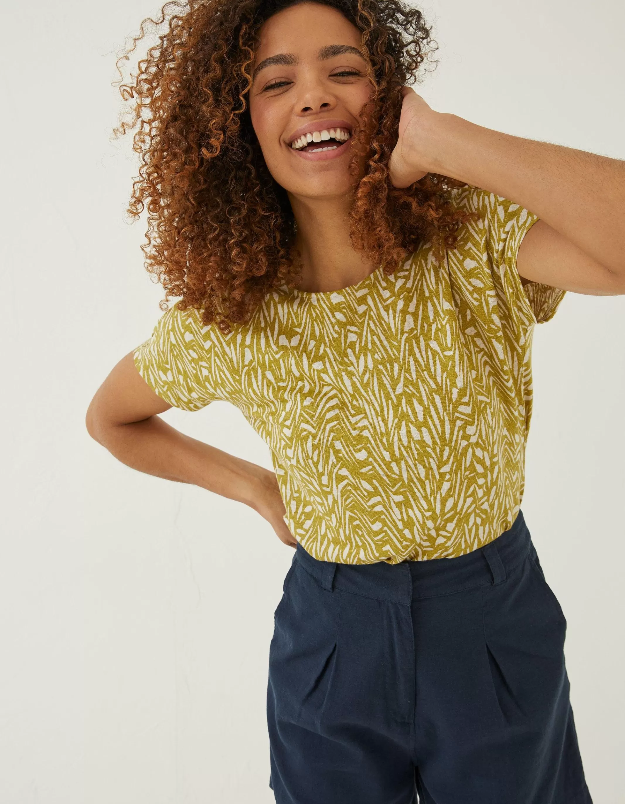 Best FatFace Tie Back Paint Linen T-Shirt Light Olive