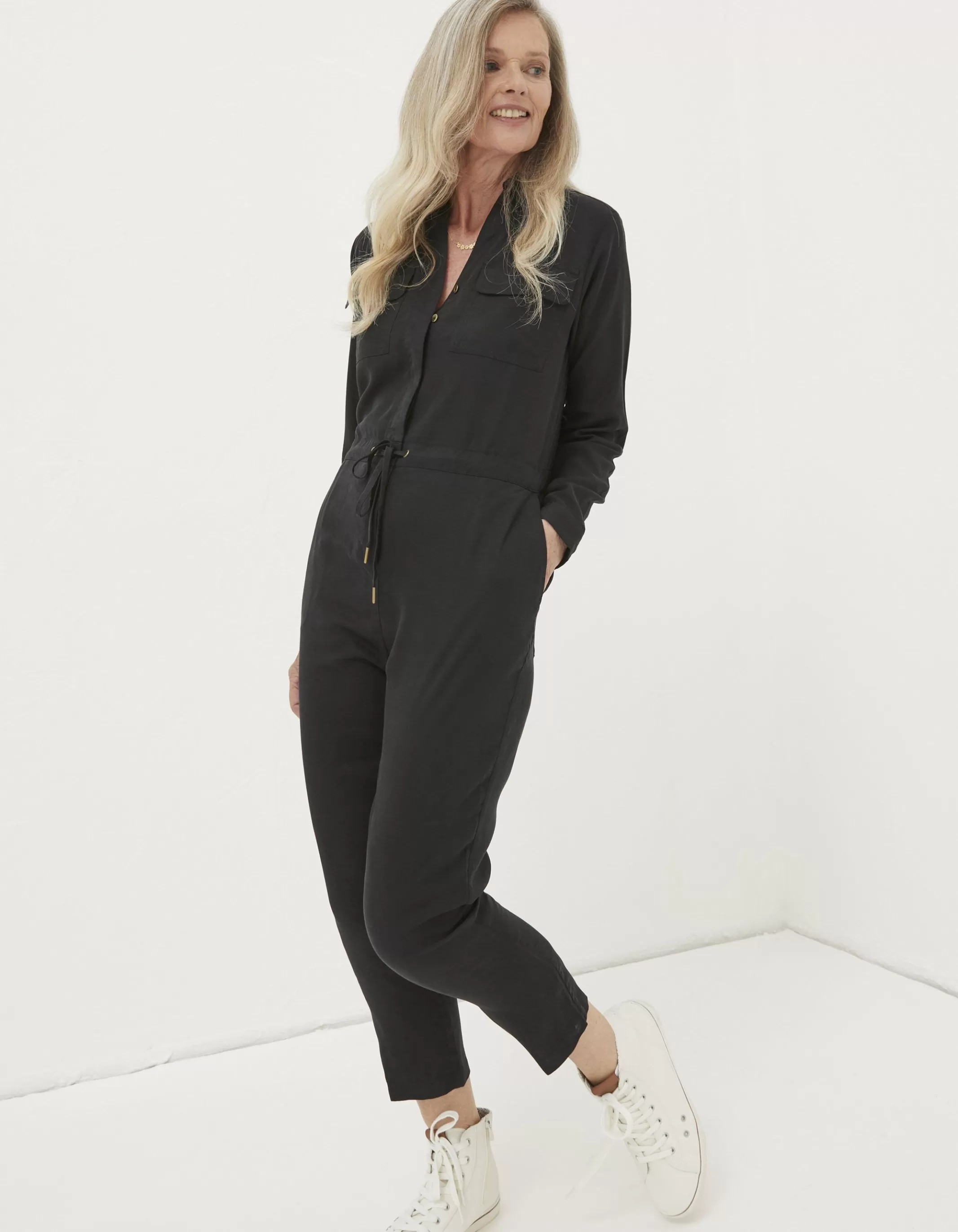 Clearance FatFace Una Long Sleeve Utility Jumpsuit Black