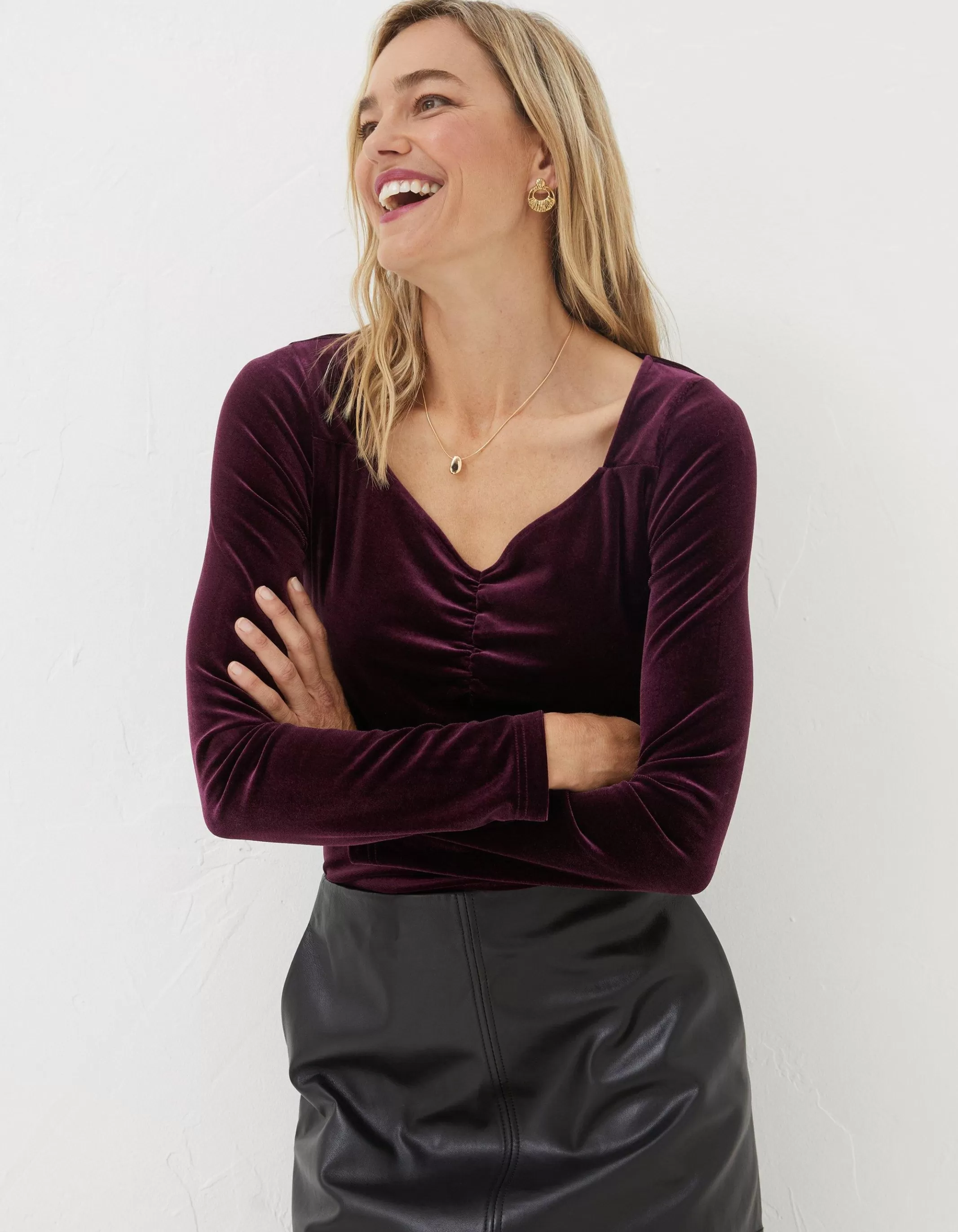 Online FatFace Valerie Velvet Top Plum