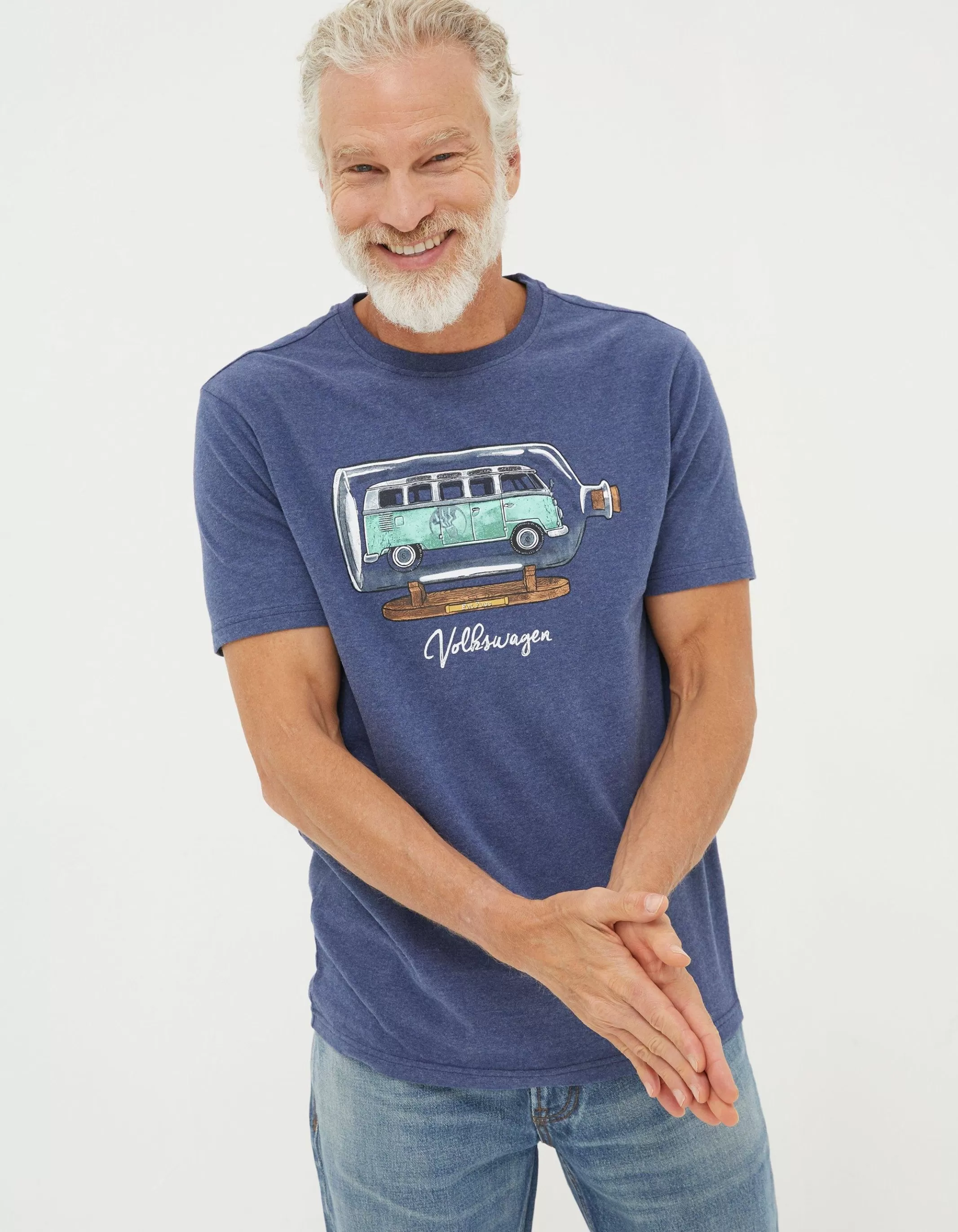 Cheap FatFace Vw Bottle Printed T-Shirt Navy Marl