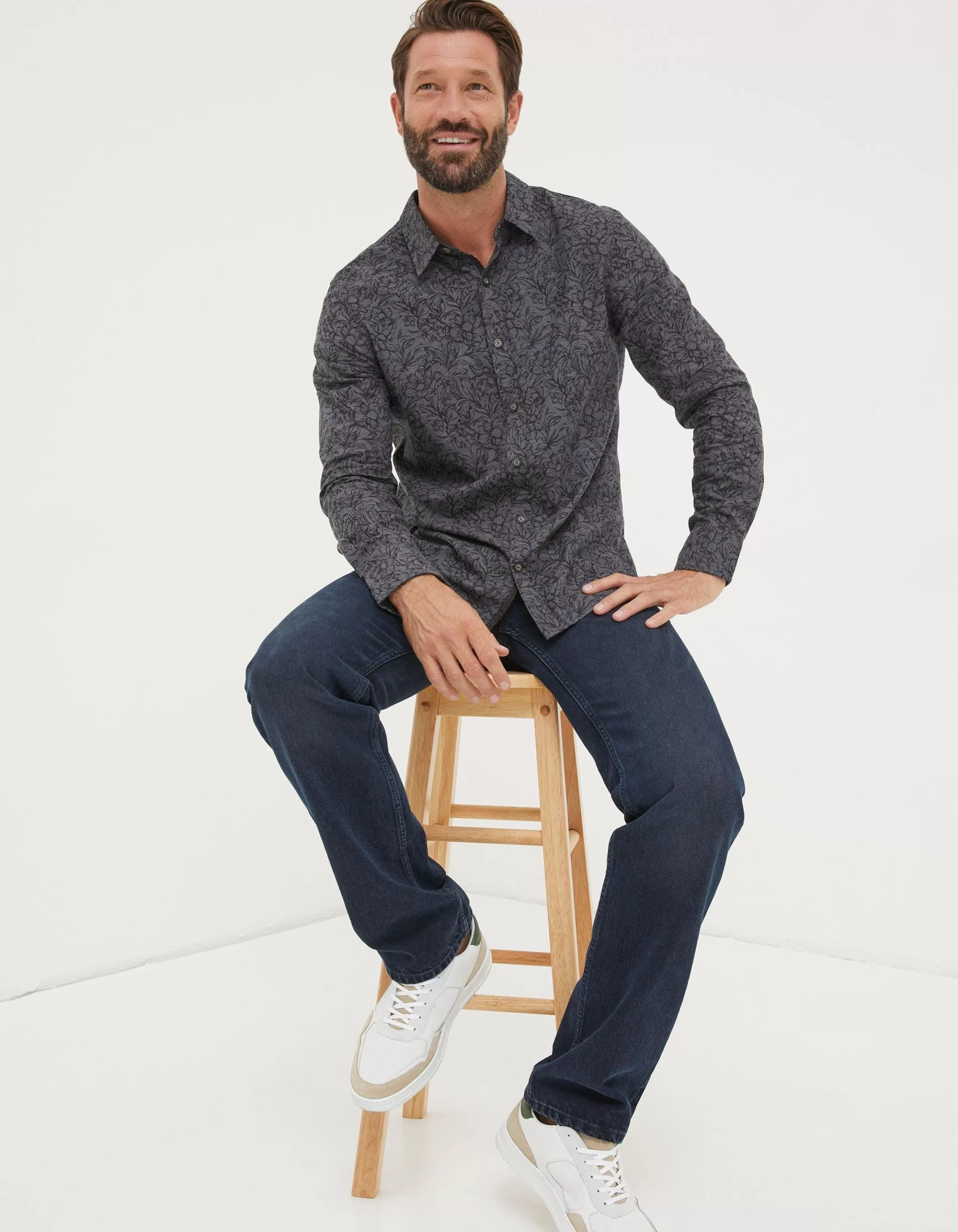 Discount FatFace Wild Floral Print Shirt Charcoal Marl