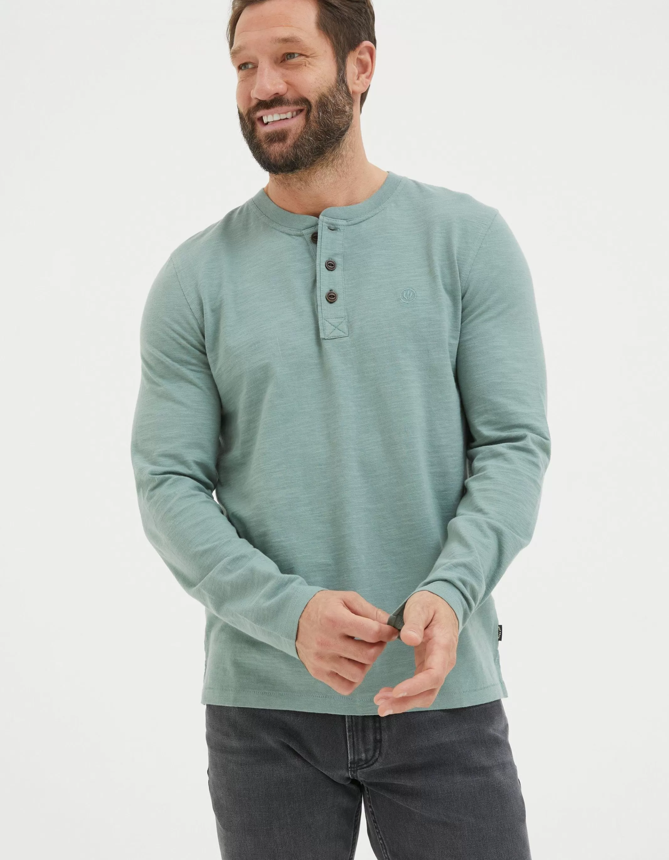 Cheap FatFace Woodside Slub Cotton Henley Sage Green