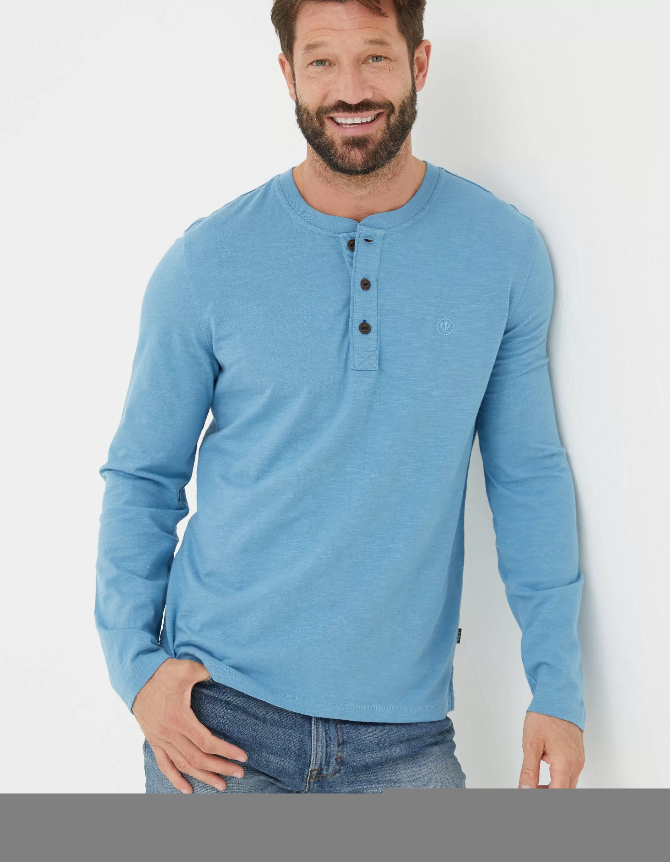 Discount FatFace Woodside Slub Henley Washed Blue